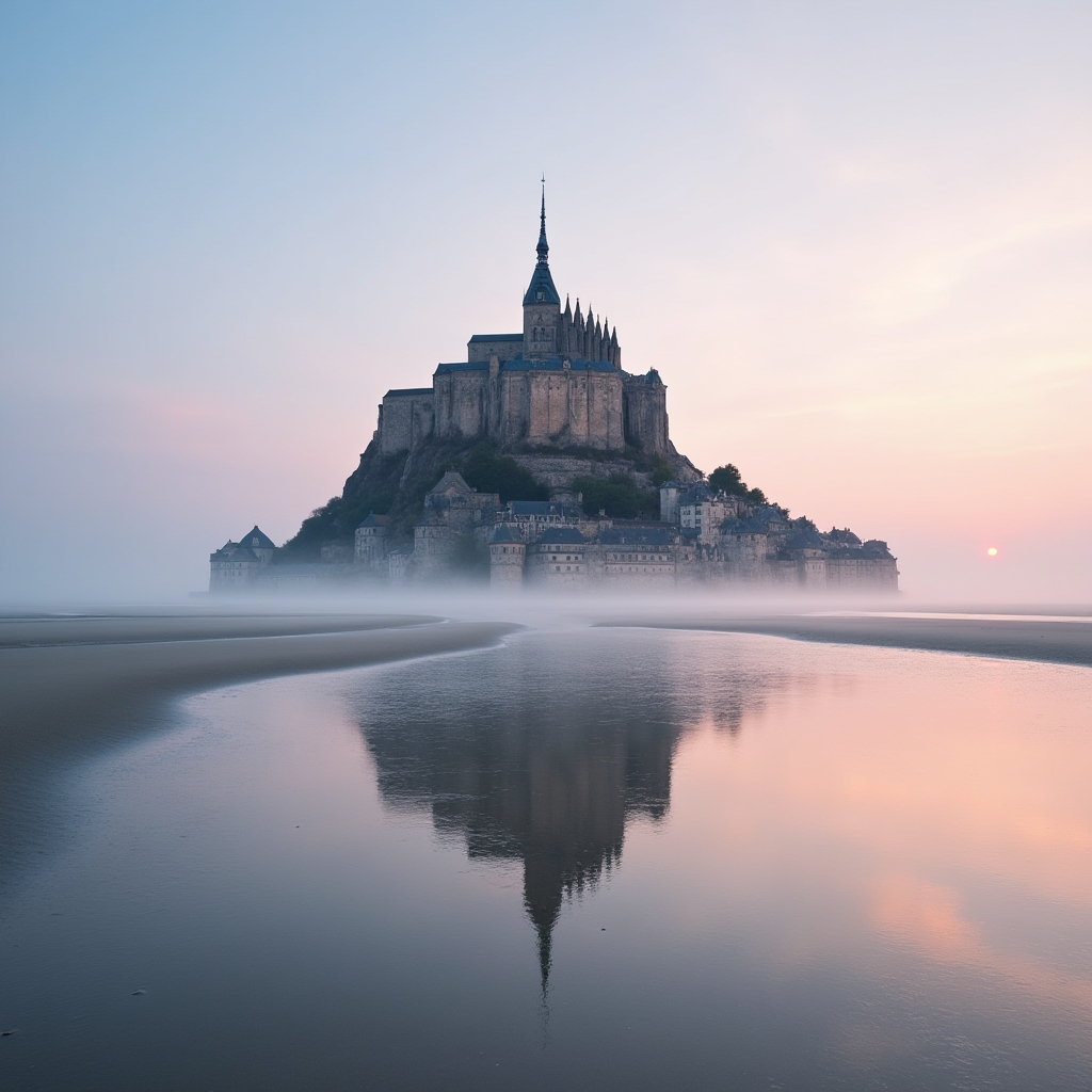 Mont Saint-Michel dans la brume matinale